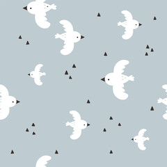 vector seamless boho pattern with white birds - 583483069