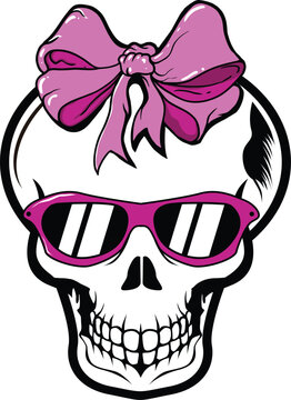girl skull with hat ribbon funny cute vector image illustrations