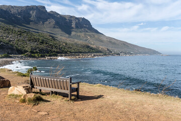 Fototapeta na wymiar bench on shore near Oudekraal ; Cape Town