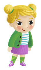 cartoon child kid boy taking off or putting on summer spring clothes by him self childhood illustration for kids