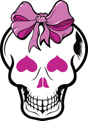 girl skull with hat ribbon funny cute vector image illustrations