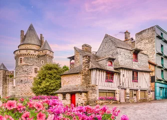 Fototapeten Lila Traditional half-timbered wood houses in historical Old town of Vitré, Brittany, France  © Armando Oliveira