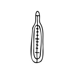 Mercury thermometer for measuring body temperature. Cold, flu. Doodle. Vector illustration. Hand drawn. Outline.