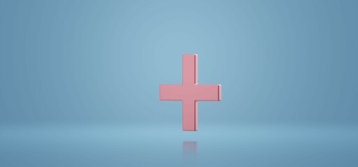 Obraz premium 3d light pink plus sign isolated on blue background with reflection