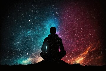 Person meditating on a small spacecraft, as it journeys through the depths of space. The astronaut's mind is calm and focused. Generated by AI