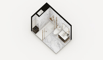 Isometric toilet with white marble interior 3d rendering