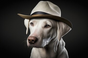 Cute dog wearing a hat, conveying a sense of innocence and sweetness. Generated by AI