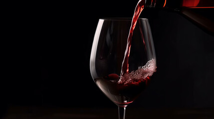 Poring red wine in a glass with a black background 