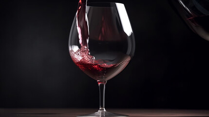 Poring red wine in a glass with a black background 