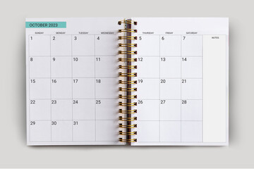 Planner book monthly organizer for October 2023