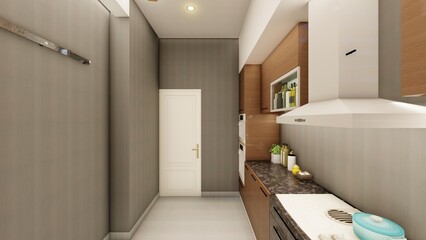 Kitchen interior design perspective 3d rendering