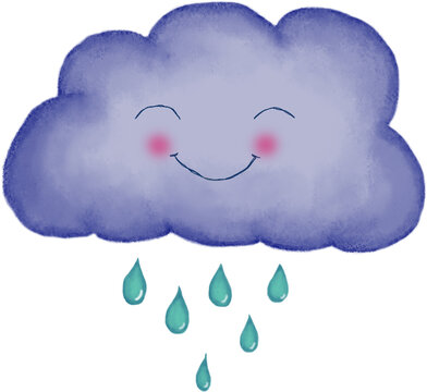 Rain cloud with cute smile. Kids digital illustration