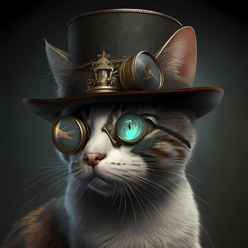 Katze mit Hut und Monokel