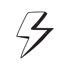 cartoon style lightning bolts and stars. Hand drawn doodles, black and white and color.