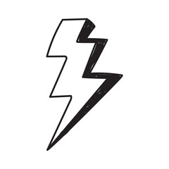 cartoon style lightning bolts and stars. Hand drawn doodles, black and white and color.