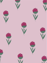 Background with red flowers, stems and leaves. Spring time.