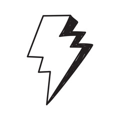 cartoon style lightning bolts and stars. Hand drawn doodles, black and white and color.