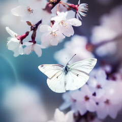 Fototapeta na wymiar white butterfly on pink flower