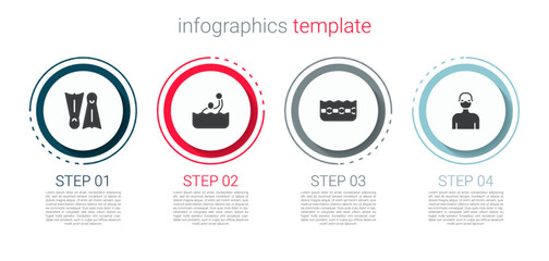 Set Flippers for swimming, Water polo, Swimming pool and Swimmer. Business infographic template. Vector