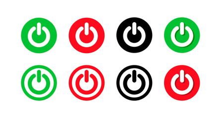 Power button. Flat, red, green, black, power buttons set. Vector icons