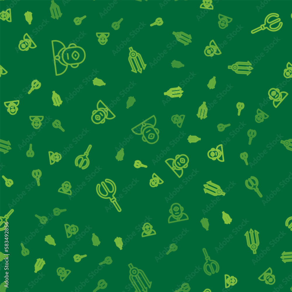 Poster set line cyclops, neptune trident and on seamless pattern. vector