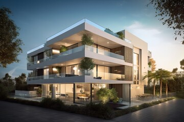 Modern residential building with pool, generative ai