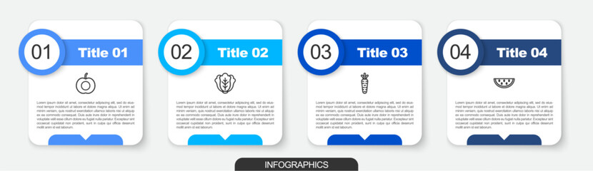 Set line Peach fruit, Cabbage, Carrot and Watermelon. Business infographic template. Vector