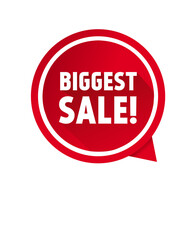 Vector banner design biggest sale, speech bubble icon. Promotion marketing, advertising.