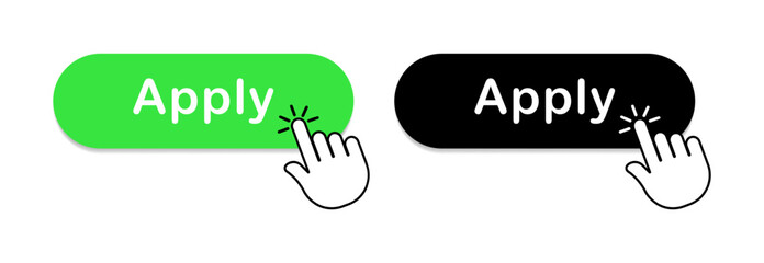 Apply button. Flat, green, black, Apply icons set. Vector icons