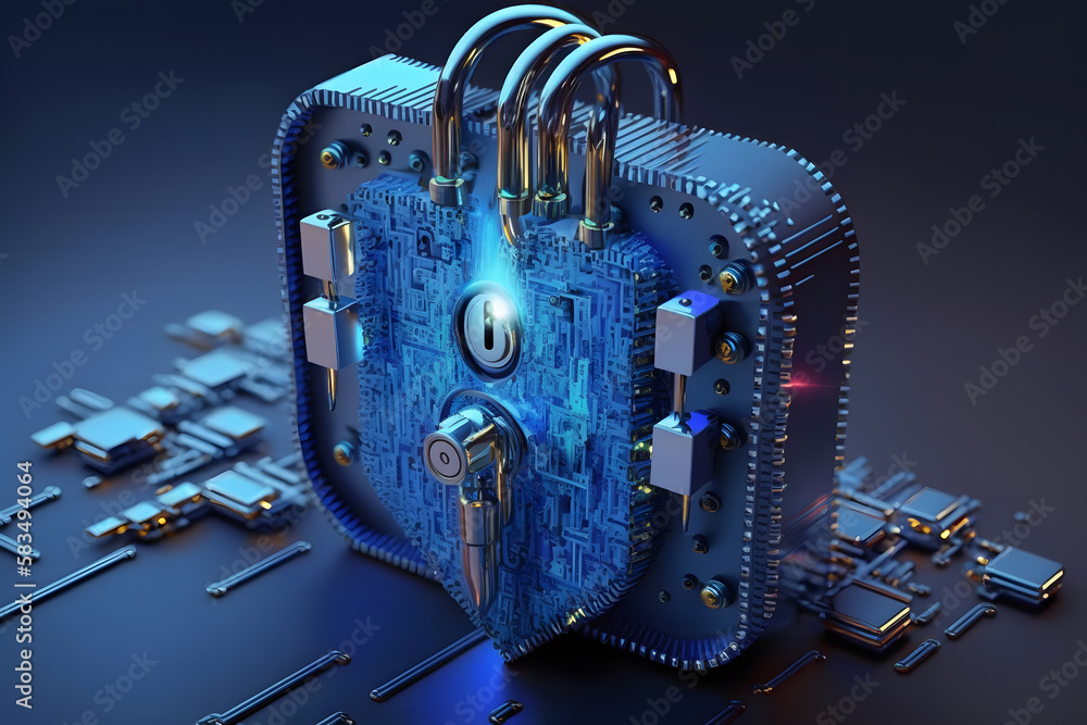 Poster padlock with keyhole icon in personal data security illustrates cyber data or information privacy id
