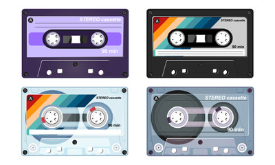 Audio cassette vector illustration. 80s technology. 90s cassette music player. Retro style 90s cassette for boombox illustration.