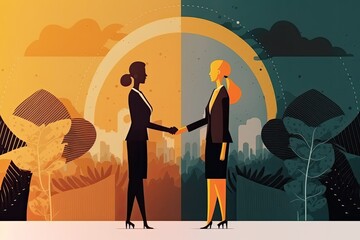 two businesswoman shake hand with partner to celebration partnership and business deal concept  Generate Ai