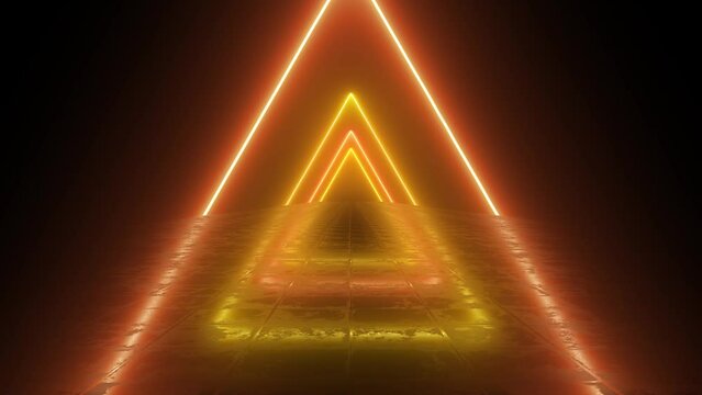 Triangle Shaped Figures Neon Tunnel Orange and Yellow Wallpaper Background. Good for music edits, visualizers, festivals, club backgrounds and more!