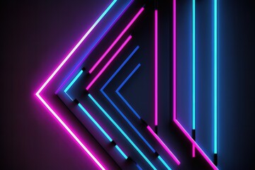 Abstract neon background with pink and blue glowing lines, generative AI