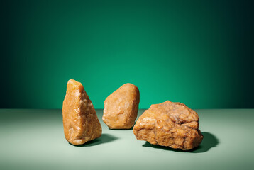 Natural green concept background, podium for product presentation. Mockup for the demonstration of cosmetic products with copy space.