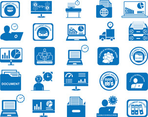 Work schedule and document icon set, 25 business schedule and document icon set blue vector