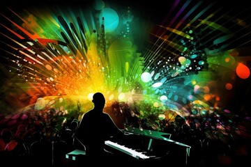 Fototapeta na wymiar Colorful abstract background for music club or party house poster, generative ai