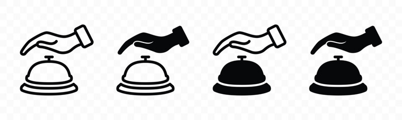 Pressed the bell icon set. Service, reception, hotel, costumer, guest, and restaurant bell icon symbol. Bell rings sign in line and flat style. Vector illustration - obrazy, fototapety, plakaty