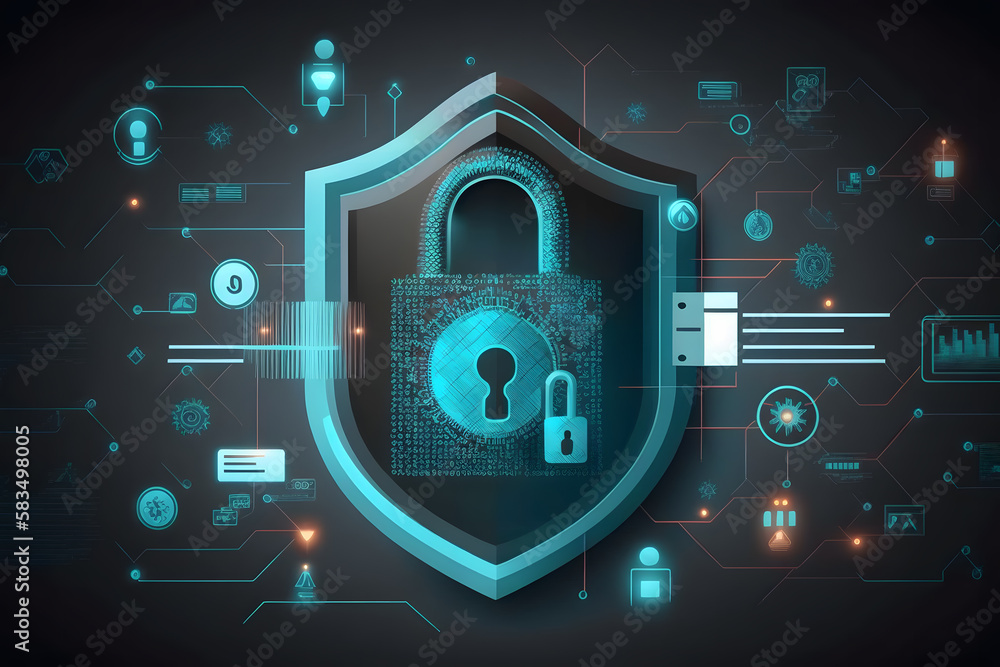 Poster padlock with keyhole icon in personal data security illustrates cyber data or information privacy id