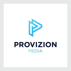 Play letter p icon. Music and video logo elements