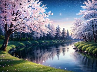 lake and trees, visual novel background