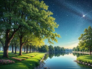 lake in the park, visual novel background