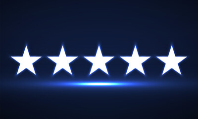 Five stars, rating icon on dark background, vector illustration