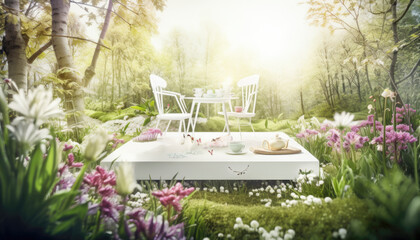 Fototapeta na wymiar Happy springtime. Idyllic spring concept with bright light and vibrant colors on a sunny morning
