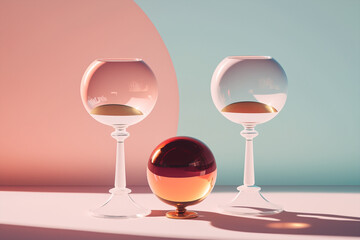 trendy surreal double drinks on minimal background, pastel trendy colors, generative ai illustration