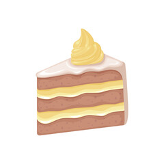 Cake. Sweet cake with vanilla cream. A piece of sponge cake. Sweet dessert , vector illustration isolated on a white background
