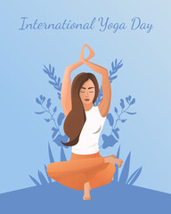 21 June- international yoga day, woman in yoga pose idea design for poster, banner illustration