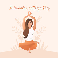 21 June- international yoga day, woman in yoga pose idea design for poster, banner illustration