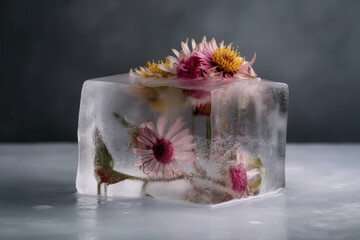 flower, ice cube, soap, spa, cold, freeze, fresh, beauty, flowers, wedding, cake, rose, towel, gift, natural, box, pink, bath, bouquet, nature, hygiene, decoration, table, food, generative