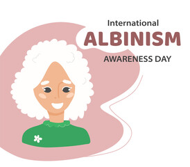 International Albinism Awareness Day. June 13th. portrait of a happy woman with albinism